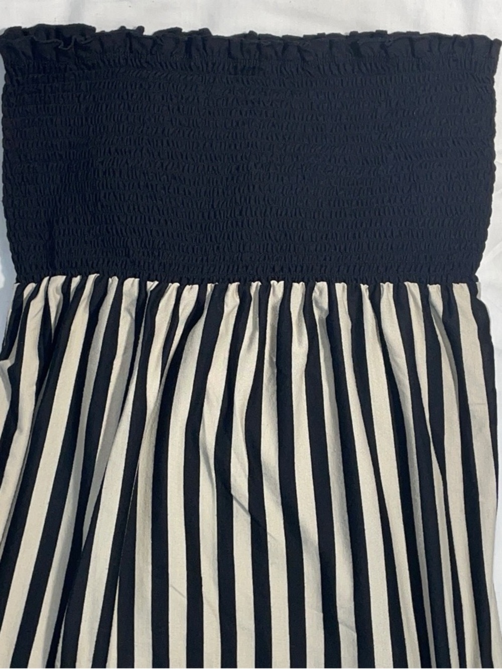 Black and Khaki Strapless Smocked Top Dress